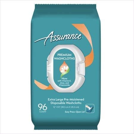 Assurance pre-moistened extra large disposable washcloths front view