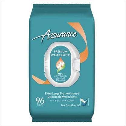 Assurance pre-moistened extra large disposable washcloths front view