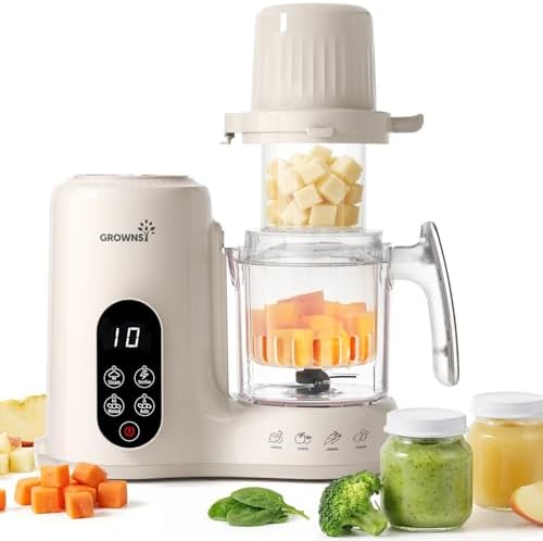 Multi function baby food processor with dual layer steam basket showing compartments.