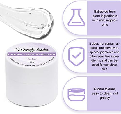 Open jar of Wendy Lashes cream adhesive remover showing texture