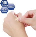 Transparent round adhesive strips for discreet wound care on the face.