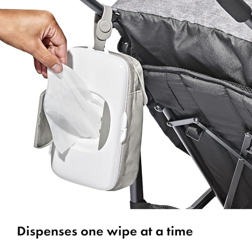 Side view of OXO Tot wipes dispenser with silicone attachment tether