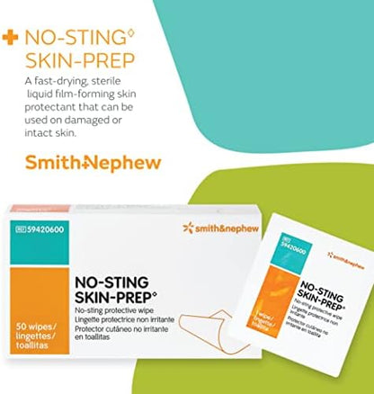 Individually wrapped alcohol-free skin barrier film wipes for medical use.