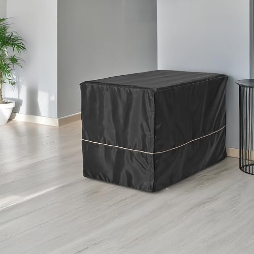 Durable anxiety reducing pet crate cover with hook and loop tabs open.