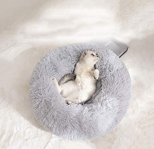 Modern Soft Plush Round Pet Bed for Cats or Small Dogs, Mini Medium Sized Dog Cat Bed Self Warming Autumn Winter Indoor Snooze Sleeping Cozy Kitty Teddy Kennel (20'' D x 8'' H, Light Grey) - Image 5