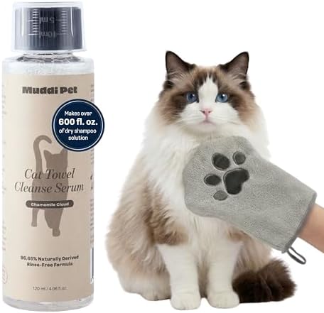 Rinse free dry cat shampoo serum and reusable bath mitt set