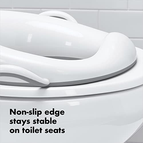 Top angle of gray OXO Tot potty training ring focusing on the easy to clean surfaces
