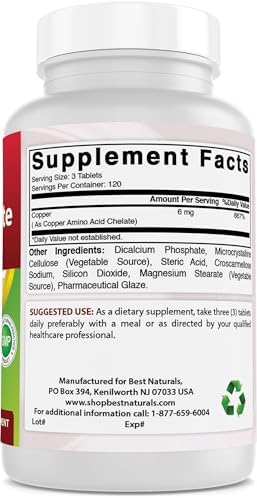 Best Naturals Copper Chelate 360 tablets bottle side profile