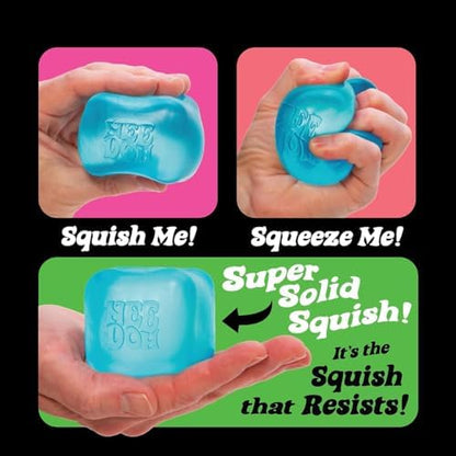 Schylling NeeDoh Nice Cube sensory toy returning to its original shape after stretching.