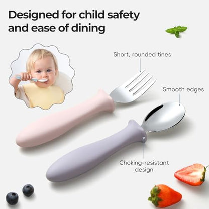 Toddler eating set with silicone handles and stainless steel
