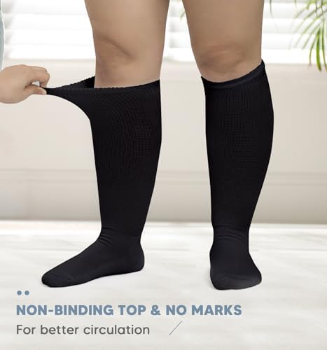 Breathable bamboo fabric texture on the knee high therapeutic socks for sensitive feet.