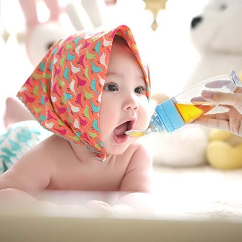 Side angle of the ergonomic blue baby feeding spoon set.