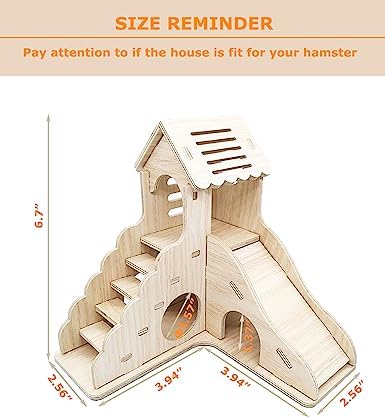 Hamster Hideout Cage Accessories - Hamster House and Habitat Wooden Hide Hut with Climbing Ladder and Slide for Dwarf Gerbils and Mouse Mice Rat Other Small Animals etc. - Image 3