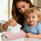 Pink wipe dispenser case for baby wipes and nursery storage
