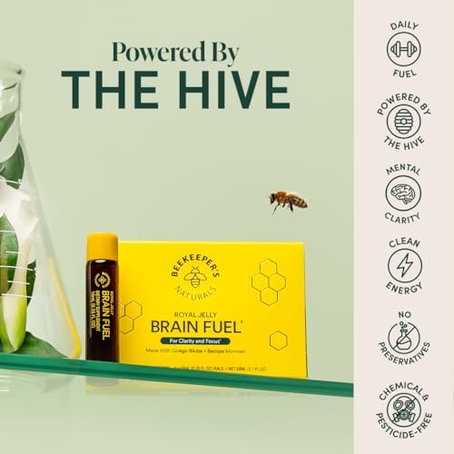 Side view of Beekeeper's Naturals nootropic liquid formula detailing keto and gluten free certifications