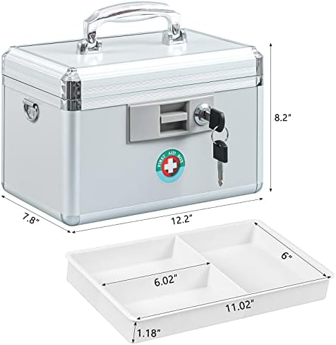 White aluminum first aid safe box with metal key lock mechanism