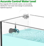 Saltwater safe automatic water controller installed on a rimless glass fish tank