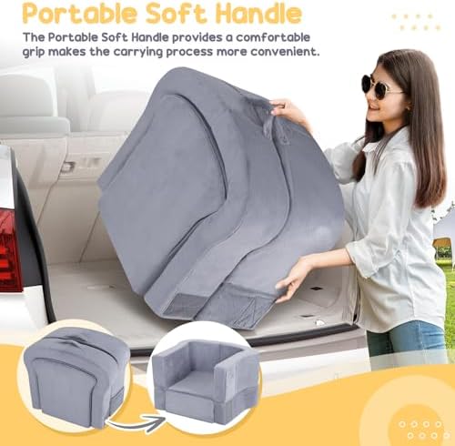 Removable neutral grey velvet cover being unzipped from the Whiffee toddler bed mattress for machine washing.