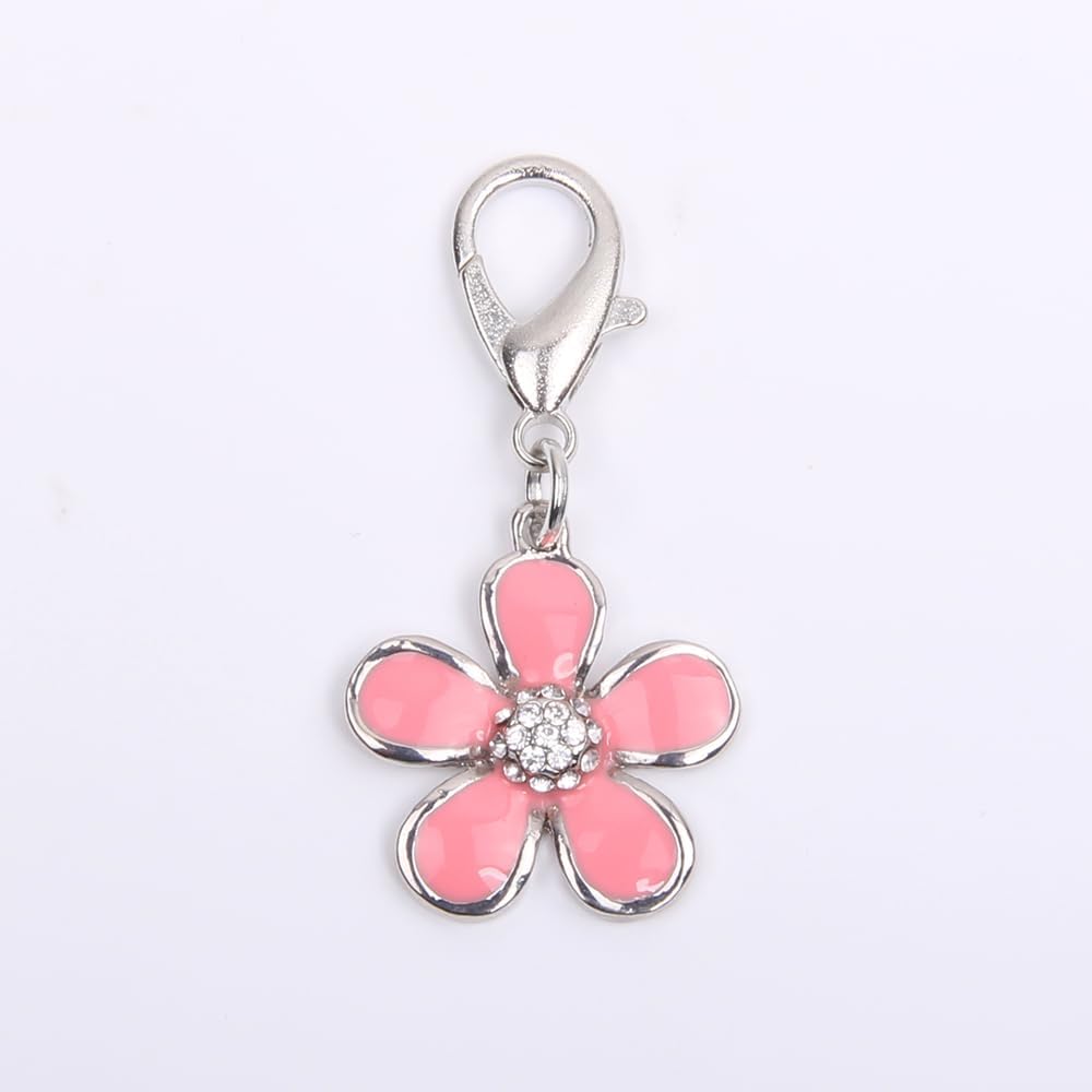XKSRWE pink enamel floral pendant close up pet collar accessory