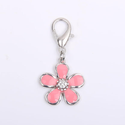 XKSRWE pink enamel floral pendant close up pet collar accessory
