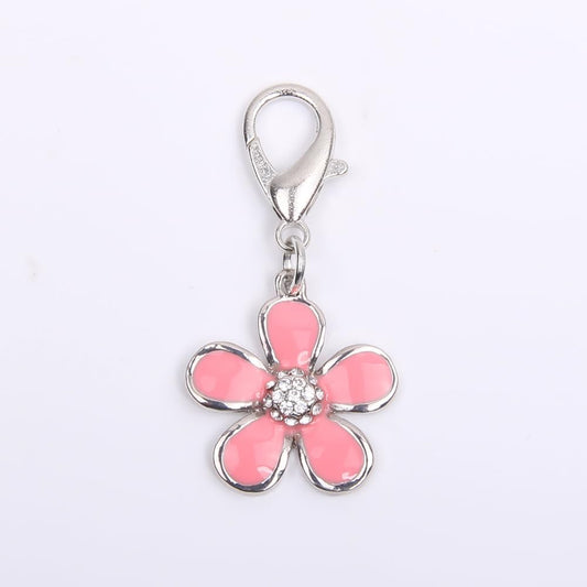 XKSRWE pink enamel floral pendant close up pet collar accessory