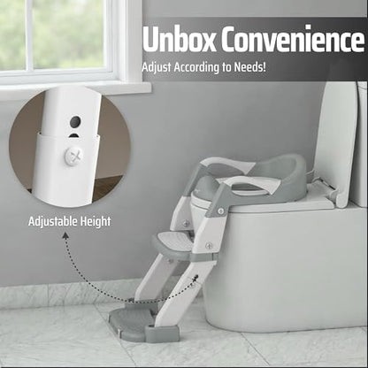 Zamno toddlers training potty toilet seat in its compact folded position for easy bathroom storage.