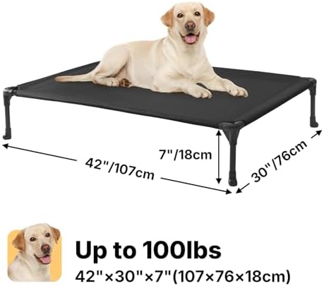 Veehoo Outdoor Elevated Dog Bed Large Sized Dogs, Large Cooling Raised Dog Cots Beds Training Platform Off Ground Hammock with Breathable Mesh, No-Slip Feet, 42"x30", Black - Image 7