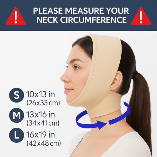 Women wearing V T VARITEKS jowl tightening bandage for post-op recovery.