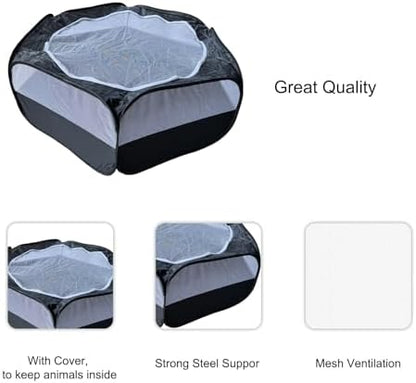 Small Animal Playpen with Zippered Mesh Cover - Portable Foldable Chicken Brooder Box, Indoor Outdoor Enclosure for Guinea Pigs, Bunny, Rabbits, Ferrets, Chinchillas, Kittens (Black) - Image 6