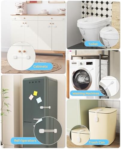 Demonstration of the flexible safety strap bending around the corner of a bathroom cabinet door