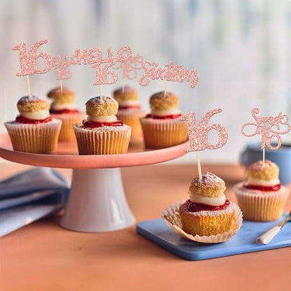 Close up of Gyufise glitter cardstock birthday toppers