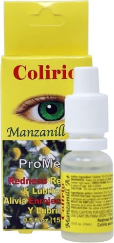 Colirio Manzanilla redness reliever and dry eye drops bottles close up view.