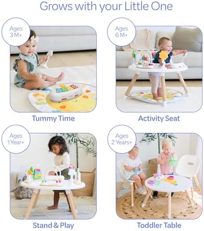 Close up of Montessori-inspired interactive toys on activity center