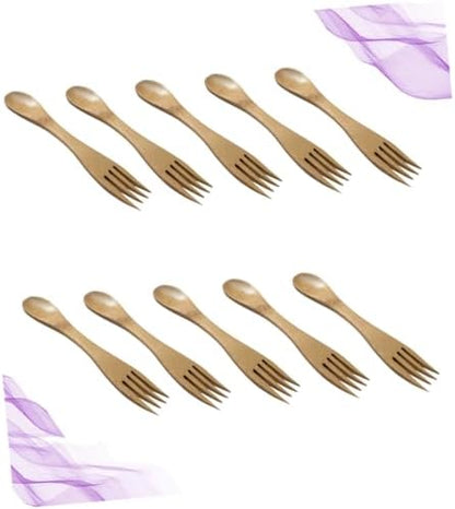 FRCOLOR eco friendly mini bamboo sporks arranged in a row demonstrating the dual sided design for school lunchboxes.
