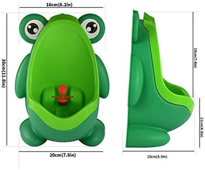 Rotating water wheel aiming target inside frog urinal