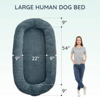 Close up shot of the premium ultra soft faux fur fabric on the human dog bed cover.