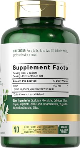 Carlyle Rutin supplement side panel showing supplement facts and serving size info