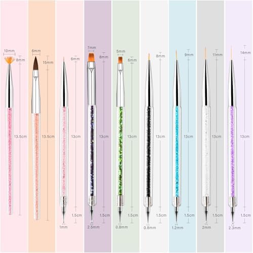 Tocoles nail art brush kit with liner and dotting tools