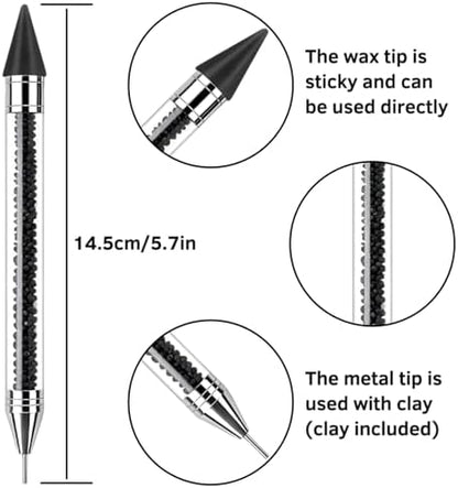 Two pack nail art wax pencil tools with precision tweezers for diamond painting jewel application.