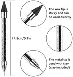 Dual ended gem picker pen showing the wax tip and stainless steel point