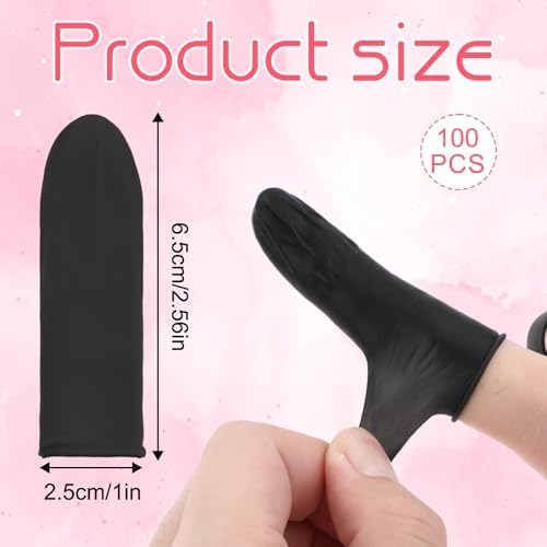 Black anti static latex finger cots being worn on fingertips