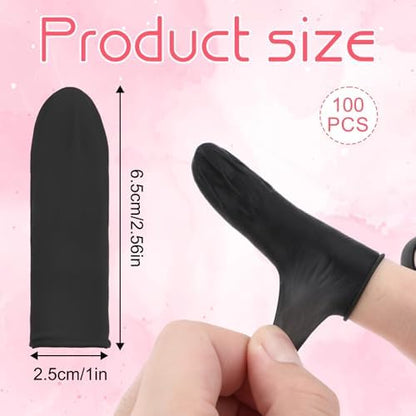 Black anti static latex finger cots being worn on fingertips