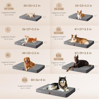 EHEYCIGA Orthopedic XL Dog Beds for Extra Large Dogs with Removable Washable Cover for Crate, Grey, 41x27 - Image 4