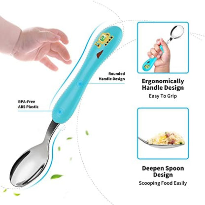 Close up of Lehoo Castle dinosaur themed toddler spoons and forks