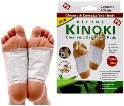 Applying Kinoki adhesive foot pads to soles for overnight pain relief