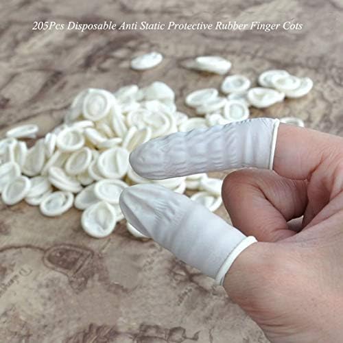 Anti-static latex finger sleeves being worn for electronics work