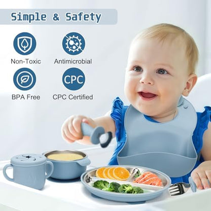 Adjustable silicone baby bib and stainless steel feeding accessories