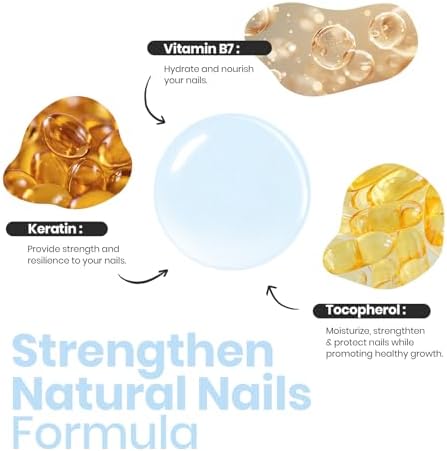 Non toxic twelve free fingernail strengthener liquid being applied with the built in brush applicator.