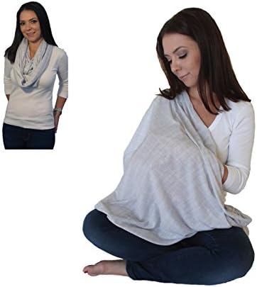 Model demonstrating how to style the nursing scarf as a cowl