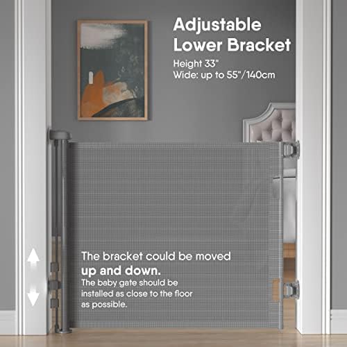 Extra wide retractable dog gate extended across a hallway for pet safety
